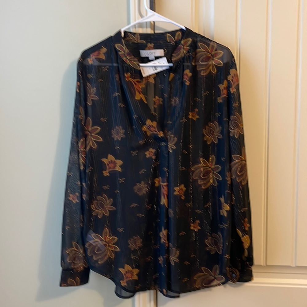 Loft long sleeve blouse large in black gold